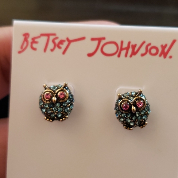 Betsey Johnson Jewelry - BETSEY JOHNSON Owl pink blue earrings